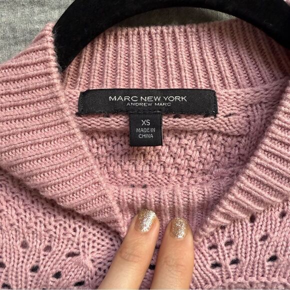 Sz XS Marc New York Andrew Marc Pink and White Ruffle Knit Sweater - Picture 4 of 9
